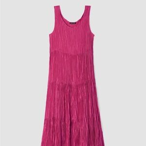 Eileen fisher Crushed Silk Tiered pink dress size L NWT